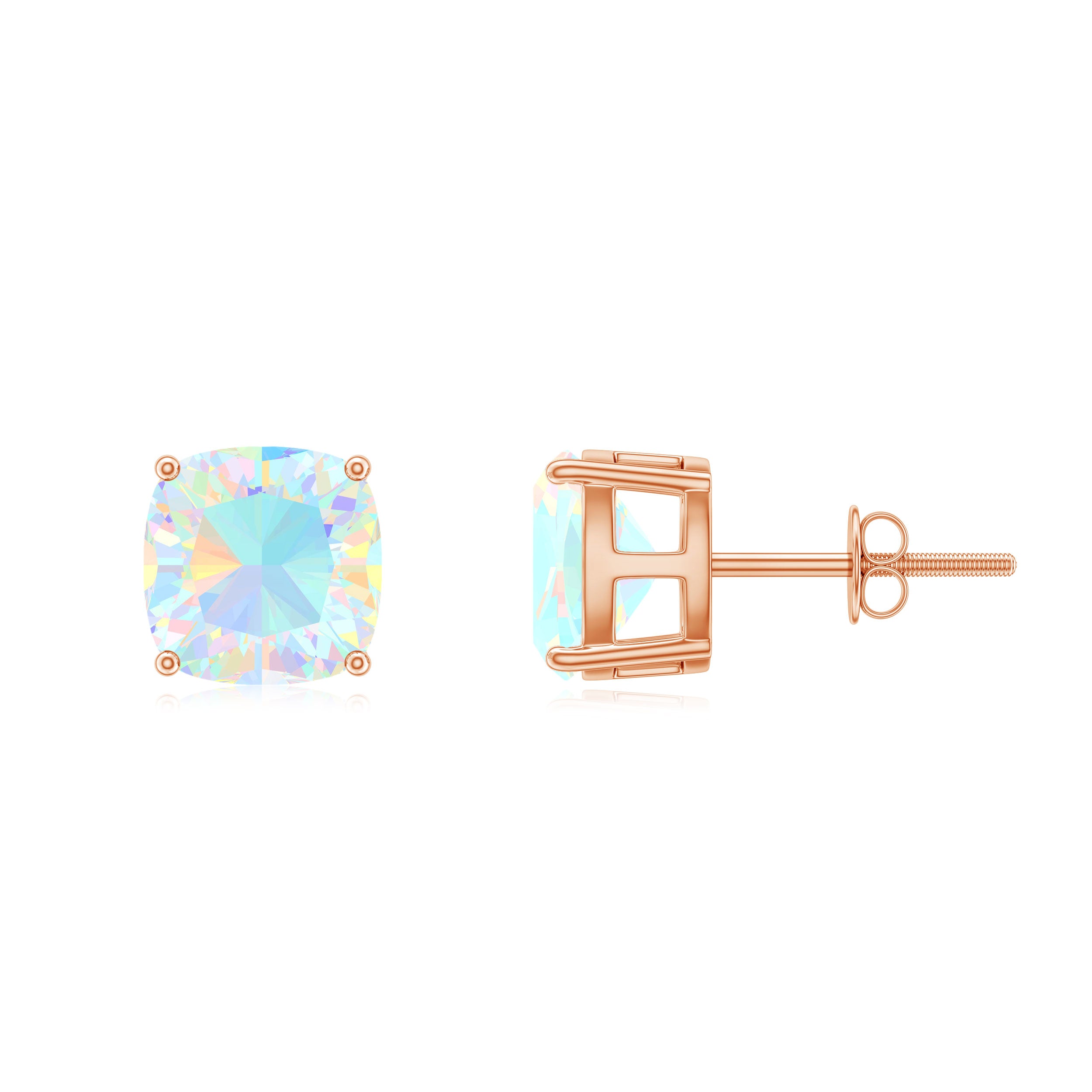 3 Carat Cushion Cut Ethiopian Opal Solitaire Stud Earrings AAA - Rosec Jewels
