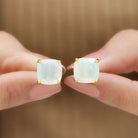 8 MM Cushion Cut Ethiopian Opal Solitaire Stud Earrings in Gold Ethiopian Opal - ( AAA ) - Quality - Rosec Jewels