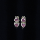 Real Trilliant Cut 1 Carat Pink Tourmaline Stud Earrings with Lab Diamond AAA 14K Yellow Gold Plated Silver - Rosec Jewels