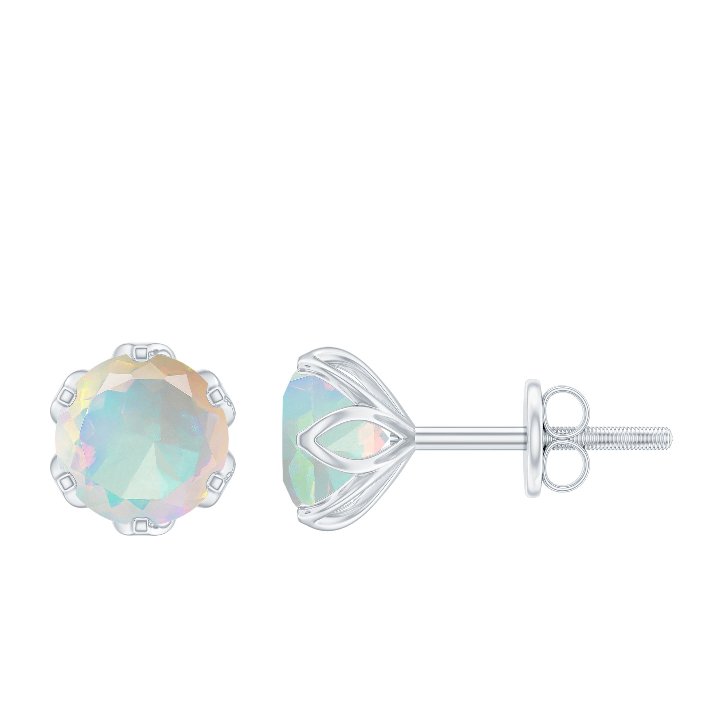 1.5 CT Round Cut Ethiopian Opal Solitaire Stud Earrings Ethiopian Opal - ( AAA ) - Quality - Rosec Jewels