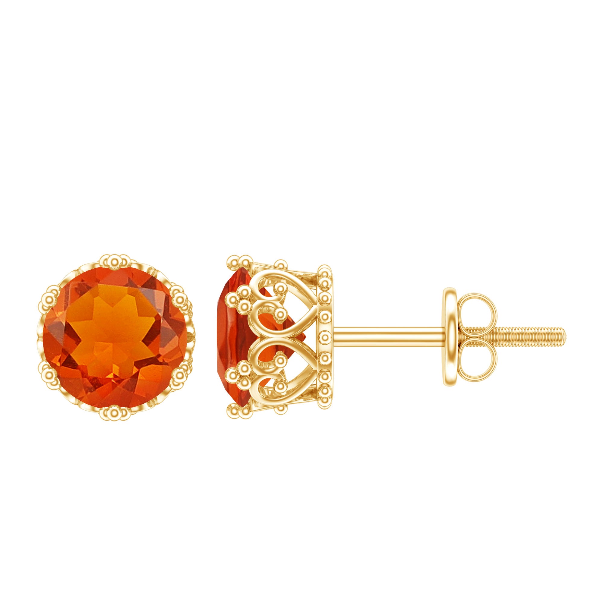 1.5 Carat Fire Opal Solitaire Crown Stud Earrings AAA - Rosec Jewels