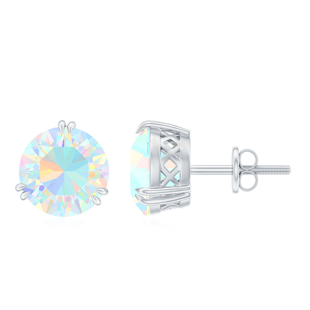 8 MM Ethiopian Opal Solitaire Silver Stud Earrings in Double Prong Setting - Rosec Jewels