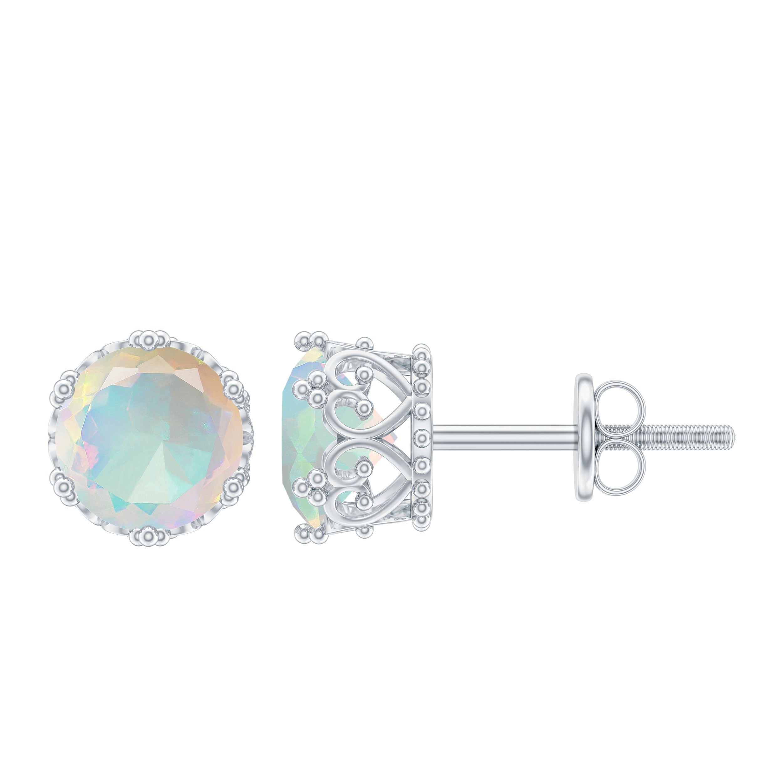 6 MM Ethiopian Opal Solitaire Crown Stud Earrings Ethiopian Opal - ( AAA ) - Quality - Rosec Jewels