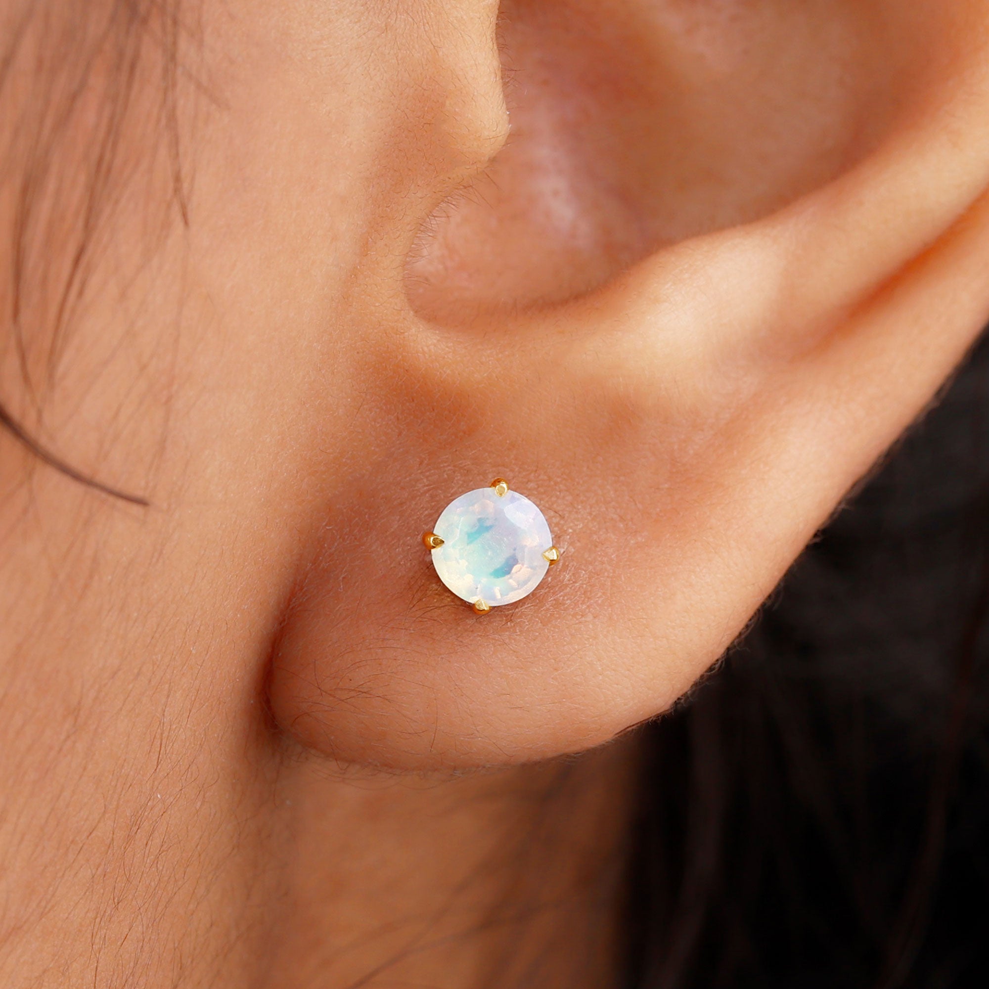 Real Ethiopian Opal Solitaire Stud Earrings Ethiopian Opal - ( AAA ) - Quality - Rosec Jewels