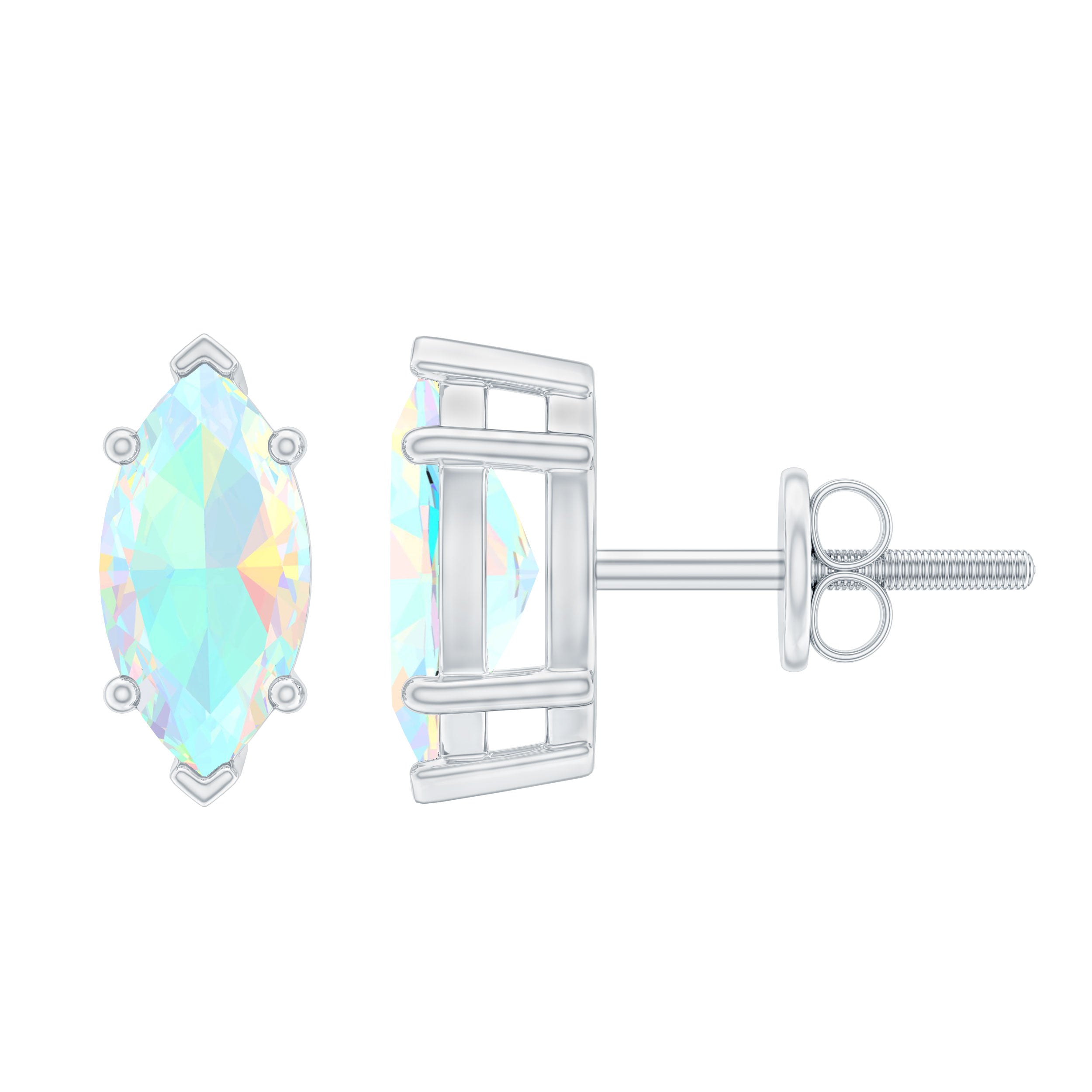 4X8 MM Marquise Cut Ethiopian Opal Solitaire Stud Earrings in Gold Ethiopian Opal - ( AAA ) - Quality - Rosec Jewels