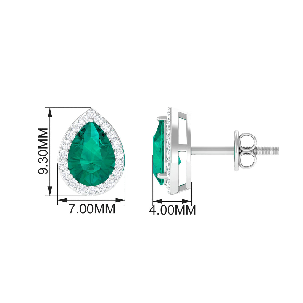Classic Pear Cut Emerald Diamond Accent Stud Earrings Emerald - ( AAA ) - Quality - Rosec Jewels