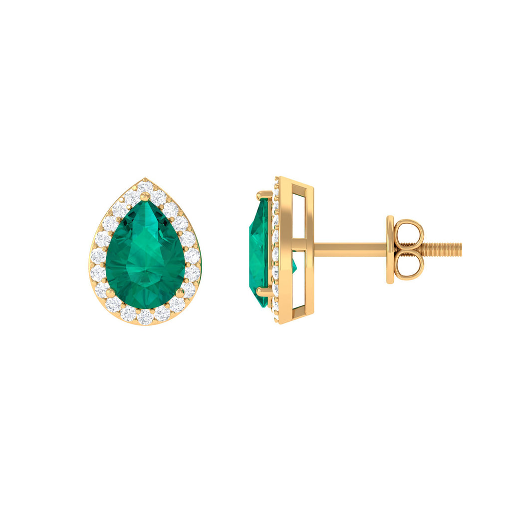 Classic Pear Cut Emerald Diamond Accent Stud Earrings Emerald - ( AAA ) - Quality - Rosec Jewels