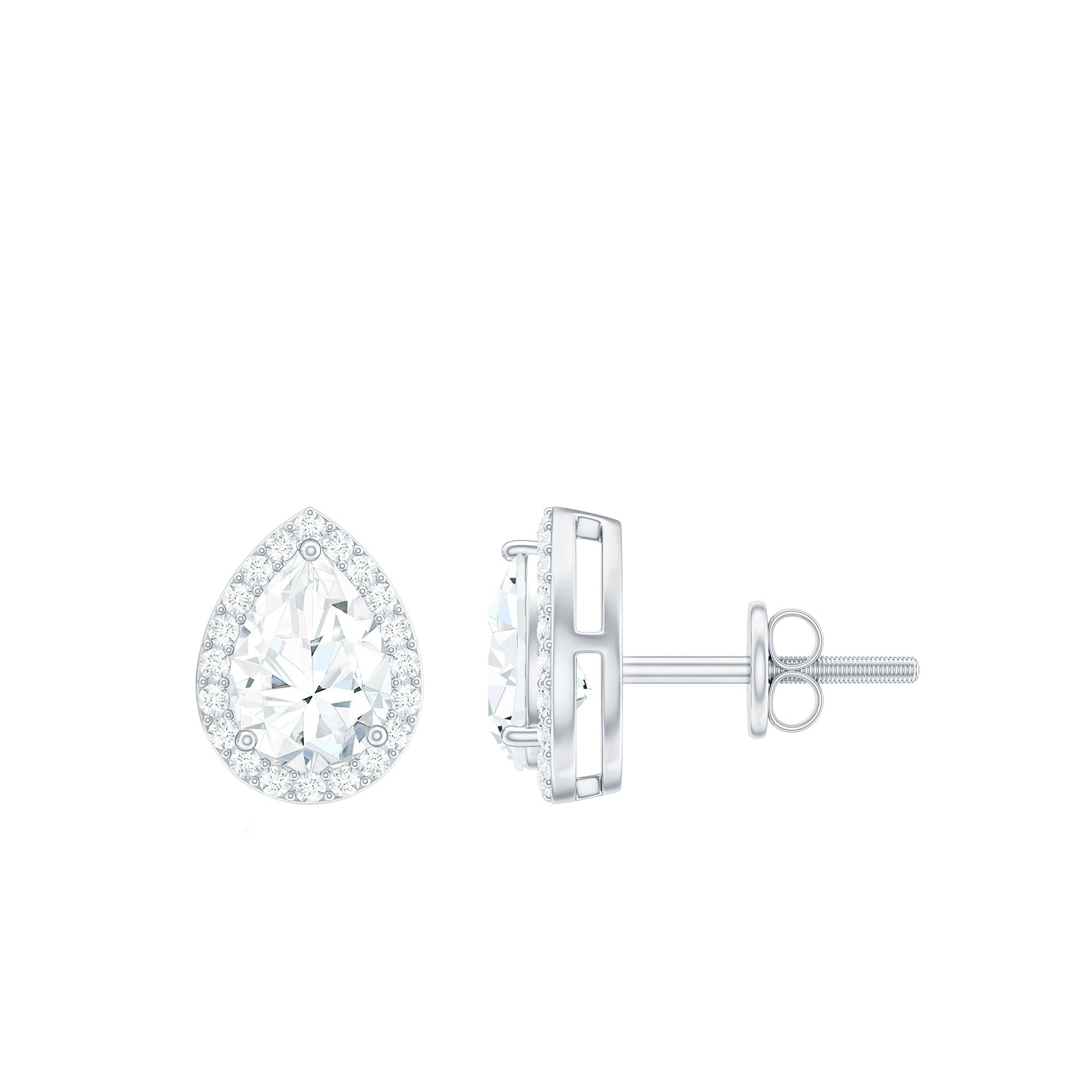 1.75 CT Classic Moissanite Teardrop Stud Earrings with Halo Moissanite - ( D-VS1 ) - Color and Clarity - Rosec Jewels