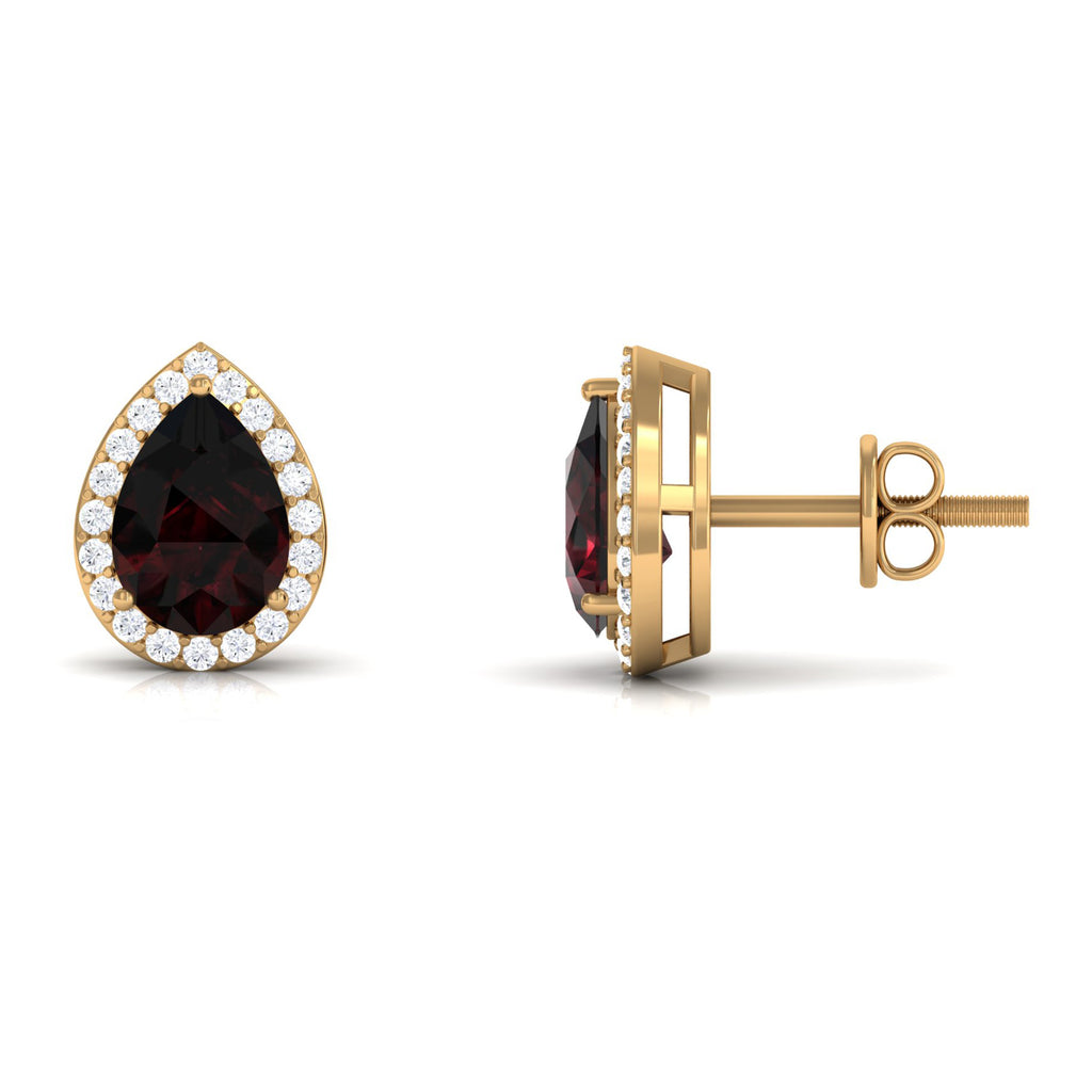 2 CT Classic Pear Cut Garnet and Diamond Stud Earrings Garnet - ( AAA ) - Quality - Rosec Jewels
