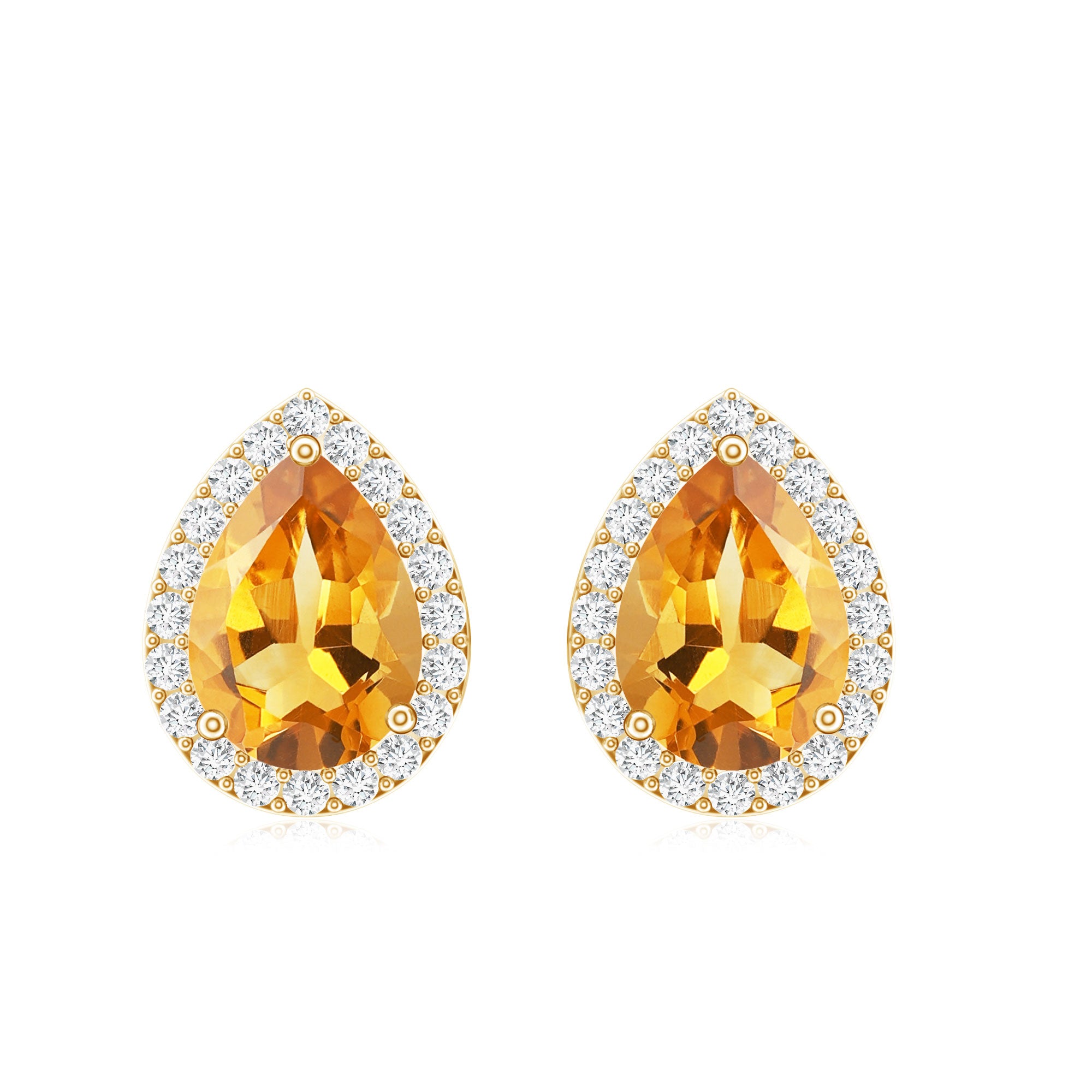 Certified Real Pear Shape Citrine Stud Earrings with Diamond Halo AAA - Rosec Jewels