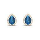 1.75 CT Classic Pear Cut London Blue Topaz and Diamond Stud Earrings London Blue Topaz - ( AAA ) - Quality - Rosec Jewels