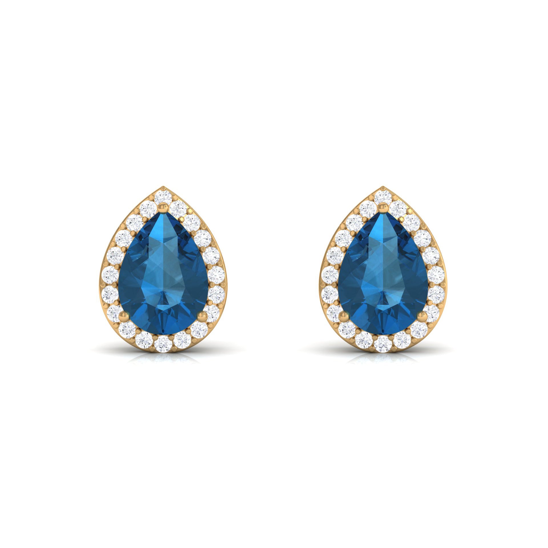 1.75 CT Classic Pear Cut London Blue Topaz and Diamond Stud Earrings London Blue Topaz - ( AAA ) - Quality - Rosec Jewels
