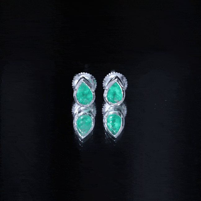 Genuine Emerald Teardrop Stud Earrings in Bezel Setting AAA - Rosec Jewels