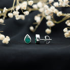 Genuine Emerald Teardrop Stud Earrings in Bezel Setting AAA - Rosec Jewels