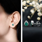 Genuine Emerald Teardrop Stud Earrings in Bezel Setting AAA - Rosec Jewels