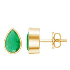 Genuine Emerald Teardrop Stud Earrings in Bezel Setting AAA - Rosec Jewels