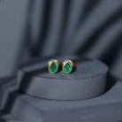 Genuine Emerald Teardrop Stud Earrings in Bezel Setting AAA - Rosec Jewels