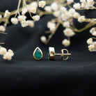 Genuine Emerald Teardrop Stud Earrings in Bezel Setting AAA - Rosec Jewels