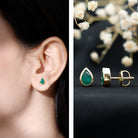 Genuine Emerald Teardrop Stud Earrings in Bezel Setting AAA - Rosec Jewels