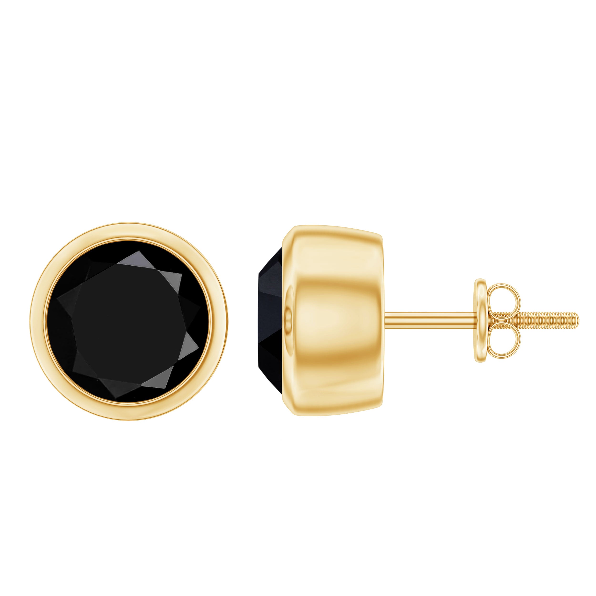 Bezel Set Round Shape Solitaire Black Diamond Stud Earrings Black Diamond - ( AAA ) - Quality - Rosec Jewels