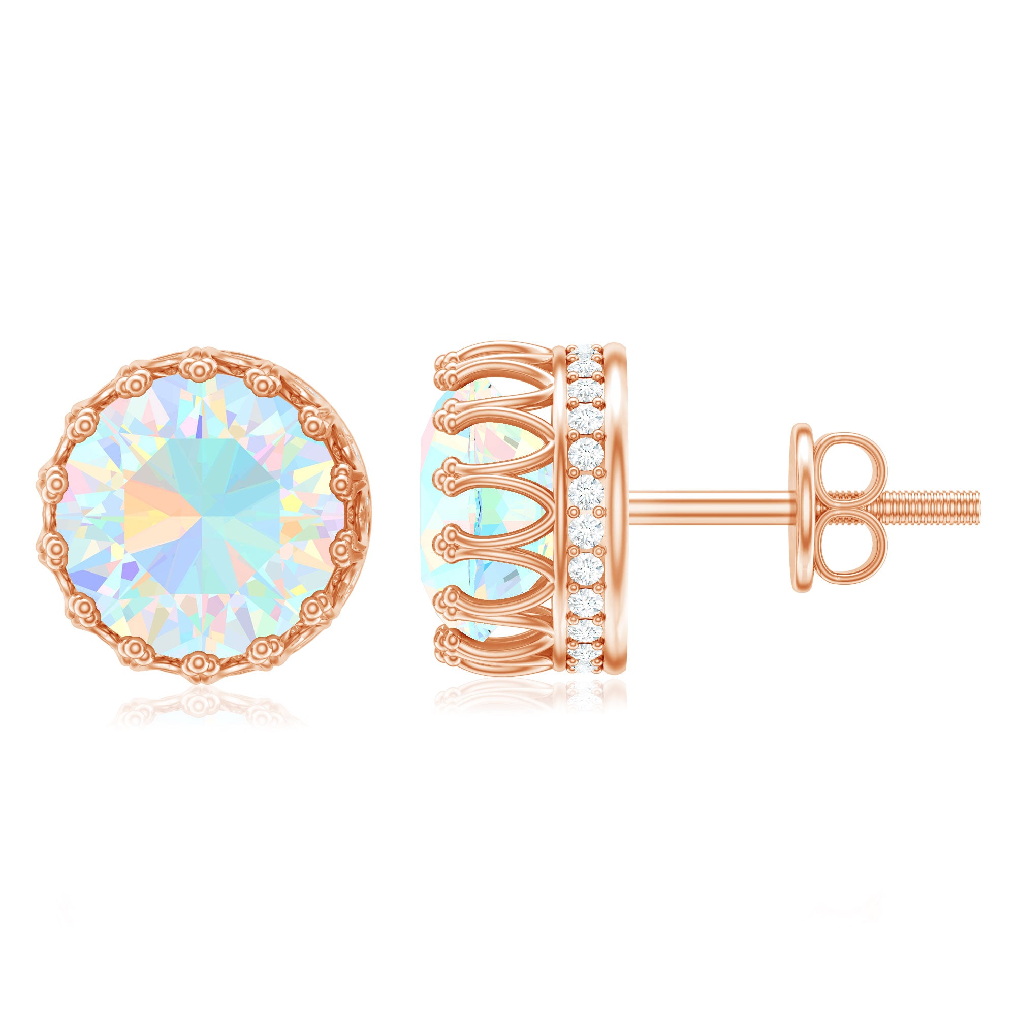 Real Ethiopian Opal Crown Stud Earrings with Certificate AAA - Rosec Jewels