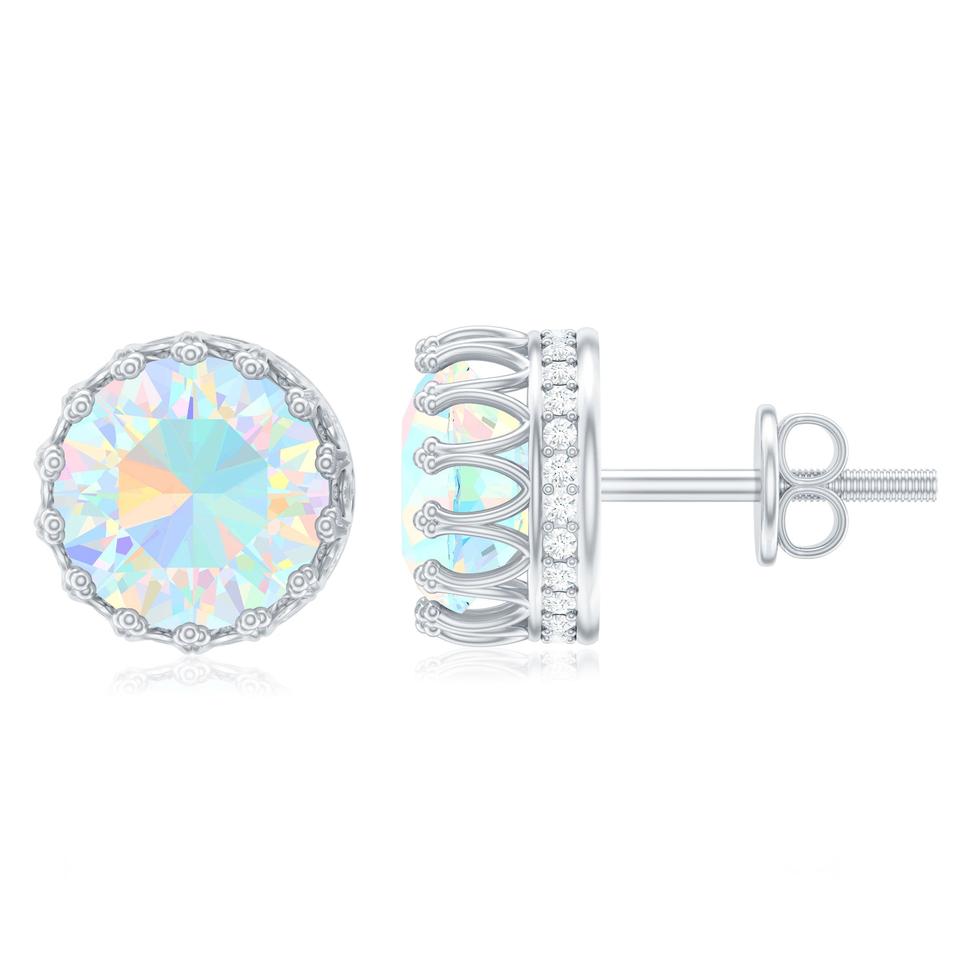 Real Ethiopian Opal Crown Stud Earrings with Certificate AAA - Rosec Jewels