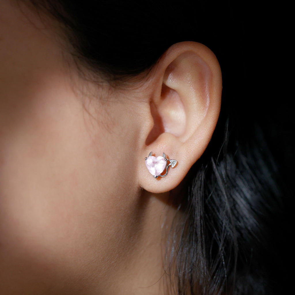 4.25 CT Rose Quartz and Moissanite Gothic Stud Earrings Rose Quartz - ( AAA ) - Quality - Rosec Jewels