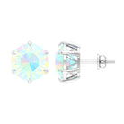 8 MM Genuine Round Ethiopian Opal Solitaire Stud Earrings in 6 Claw Setting Ethiopian Opal - ( AAA ) - Quality - Rosec Jewels
