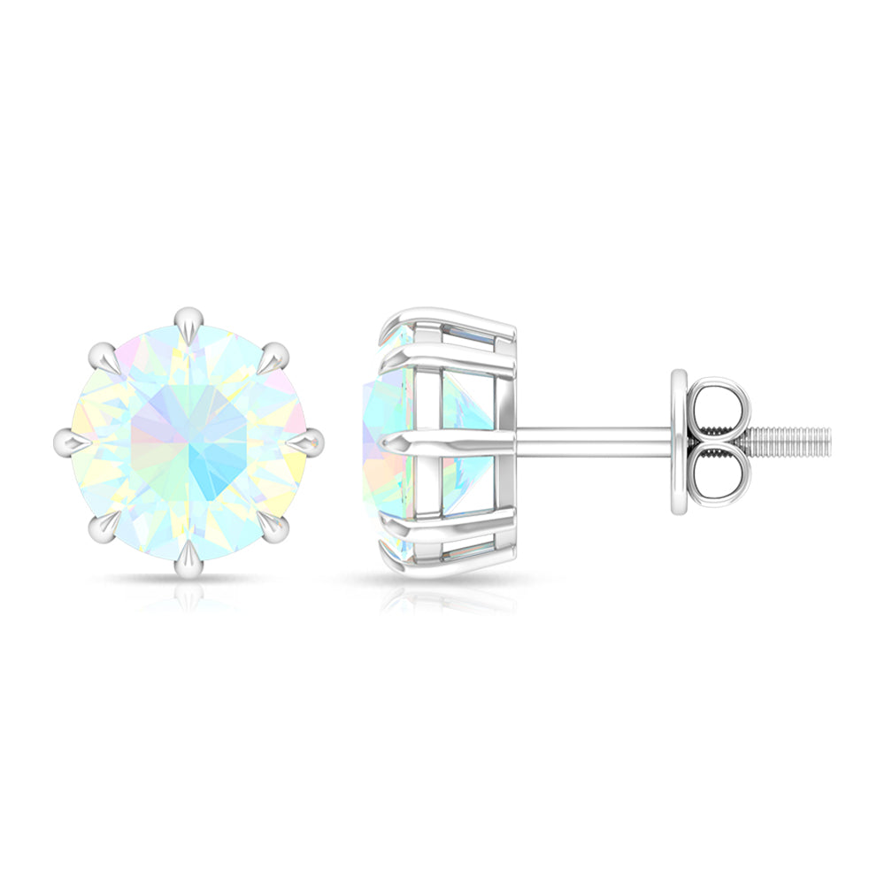 Rosec Jewels-Round Shape Ethiopian Opal Solitaire Stud Earrings in 8 Claw Prong Setting
