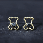 Heart Shape Created Black Diamond Cute Teddy Bear Stud Earrings in Bezel Setting Lab Created Black Diamond - ( AAAA ) - Quality - Rosec Jewels