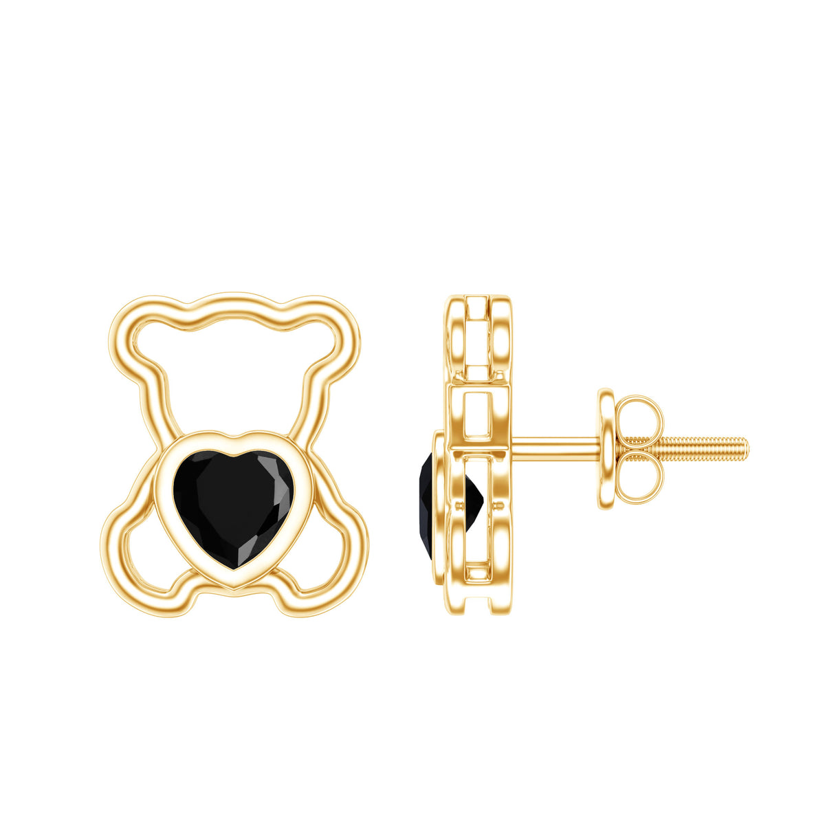 Heart Shape Lab Created Black Diamond Teddy Bear Stud Earrings AAAA ( Synthetic ) - Rosec Jewels