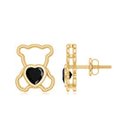Heart Shape Lab Created Black Diamond Teddy Bear Stud Earrings AAAA ( Synthetic ) - Rosec Jewels