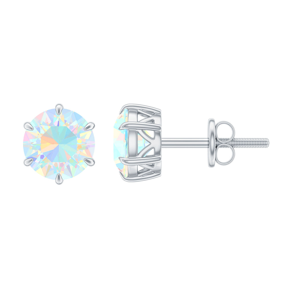 6 MM Round Ethiopian Opal Solitaire Stud Earrings in 6 Claw Prong Setting Ethiopian Opal - ( AAA ) - Quality - Rosec Jewels
