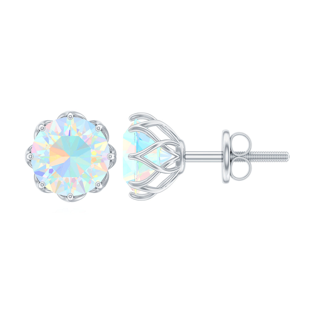 6 MM Decorative Ethiopian Opal Solitaire Stud Earrings Ethiopian Opal - ( AAA ) - Quality - Rosec Jewels