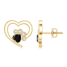 Heart Shape Black Spinel Paw Stud Earrings with Moissanite AAA - Rosec Jewels