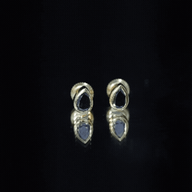 Pear Shaped 1.5 Carat Lab Grown Black Diamond Stud Earrings for Women AAAA ( Synthetic ) 14K Yellow Gold Plated Silver - Rosec Jewels