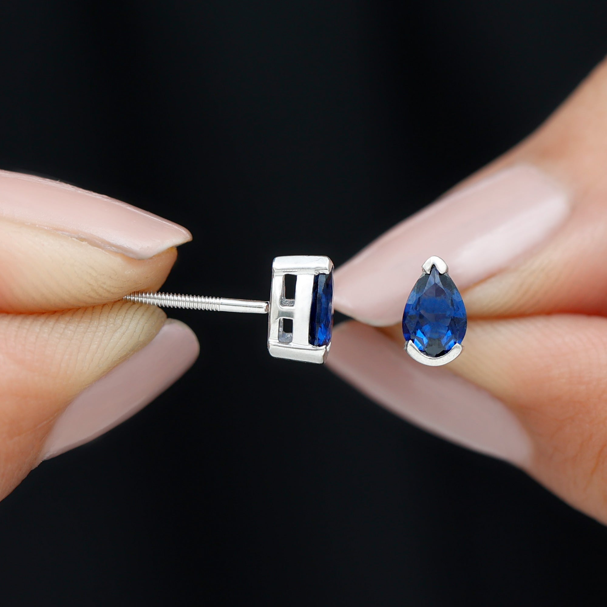 Pear Cut Lab Grown Blue Sapphire Solitaire Stud Earrings Lab Created Blue Sapphire - ( AAAA ) - Quality - Rosec Jewels
