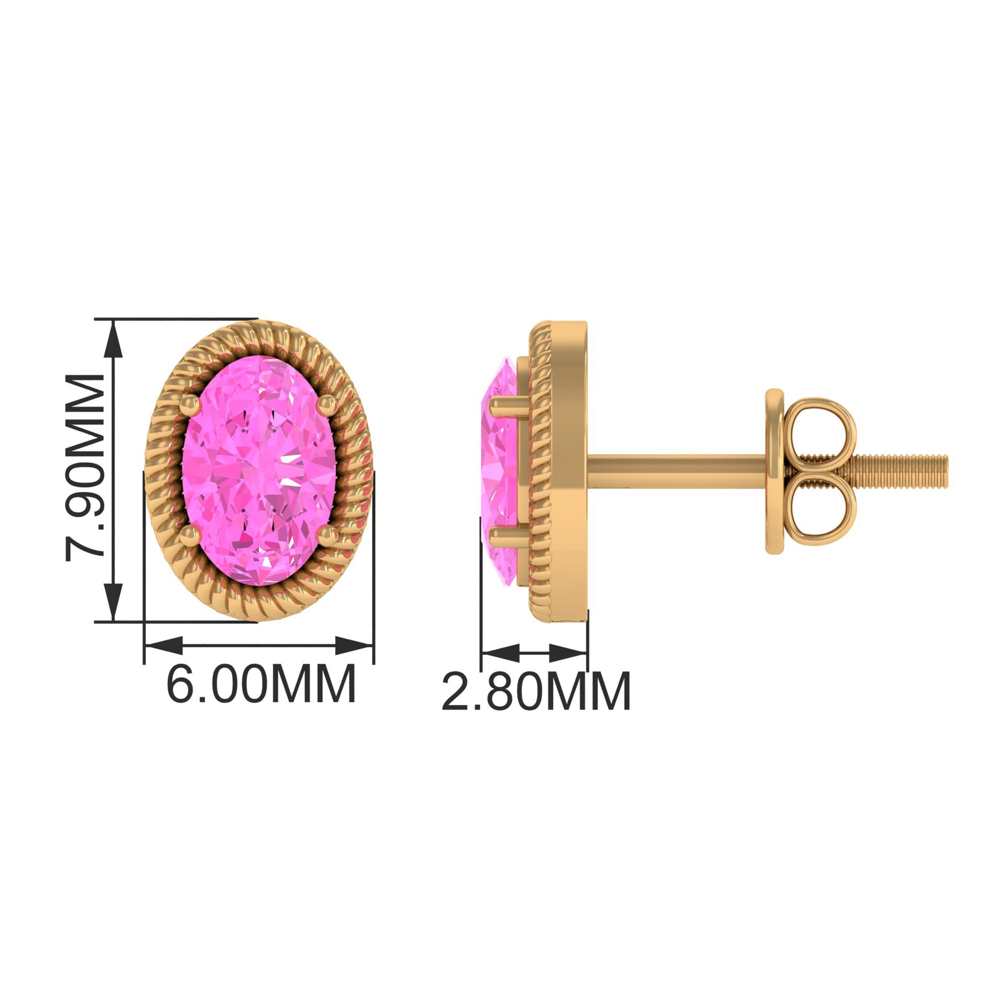 Oval Cut Pink Sapphire Solitaire Stud Earrings in Rope Frame Pink Sapphire - ( AAA ) - Quality - Rosec Jewels