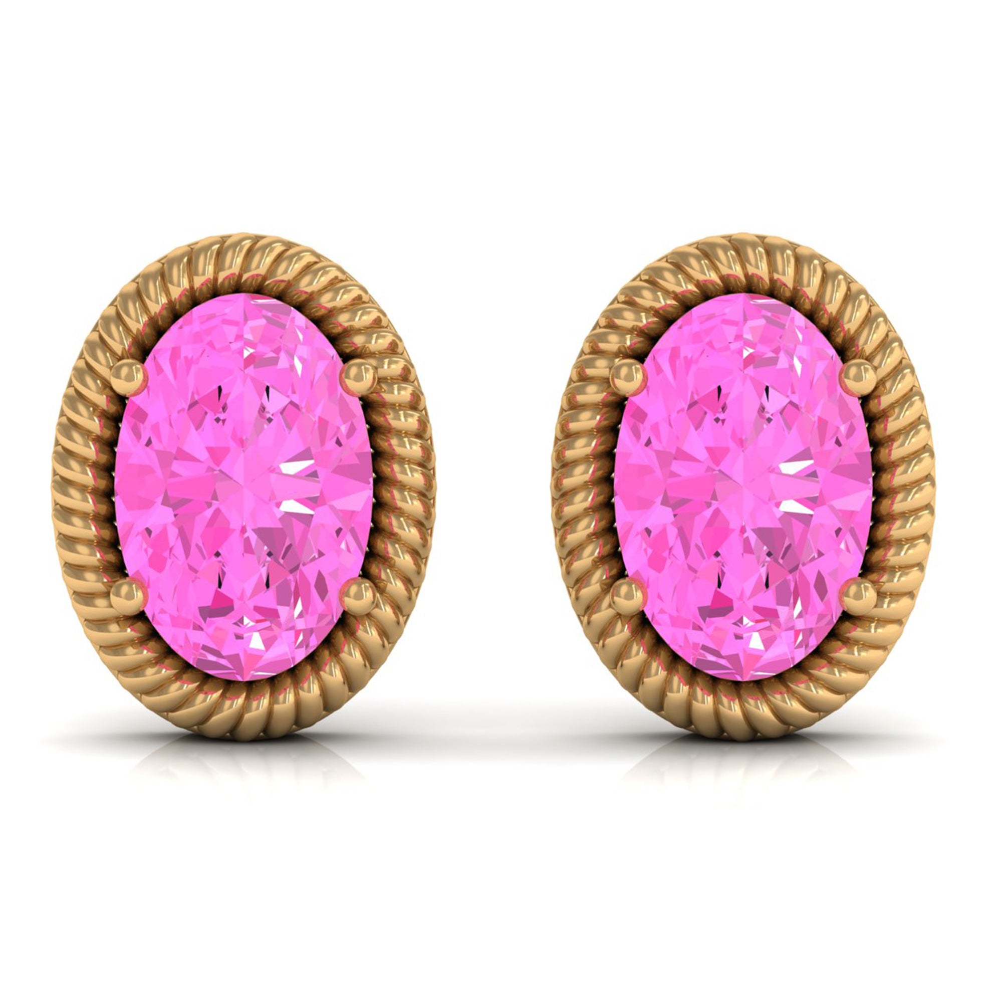 Oval Cut Pink Sapphire Solitaire Stud Earrings in Rope Frame Pink Sapphire - ( AAA ) - Quality - Rosec Jewels