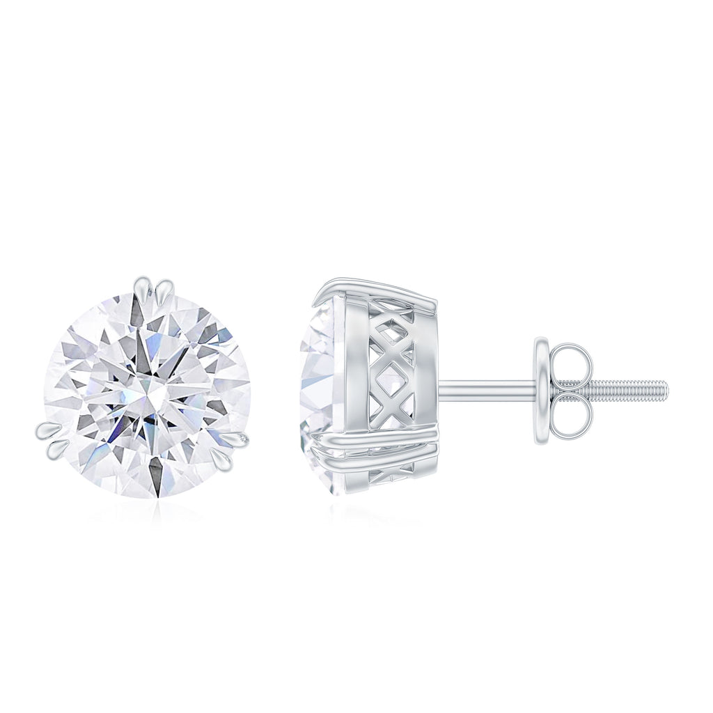 4 CT Round Shape Moissanite Solitaire Silver Stud Earrings in 3 Double Claw Prong Setting - Rosec Jewels