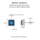 5 MM Princess Cut London Blue Topaz Solitaire Stud Earrings with Rope Frame Details London Blue Topaz - ( AAA ) - Quality - Rosec Jewels