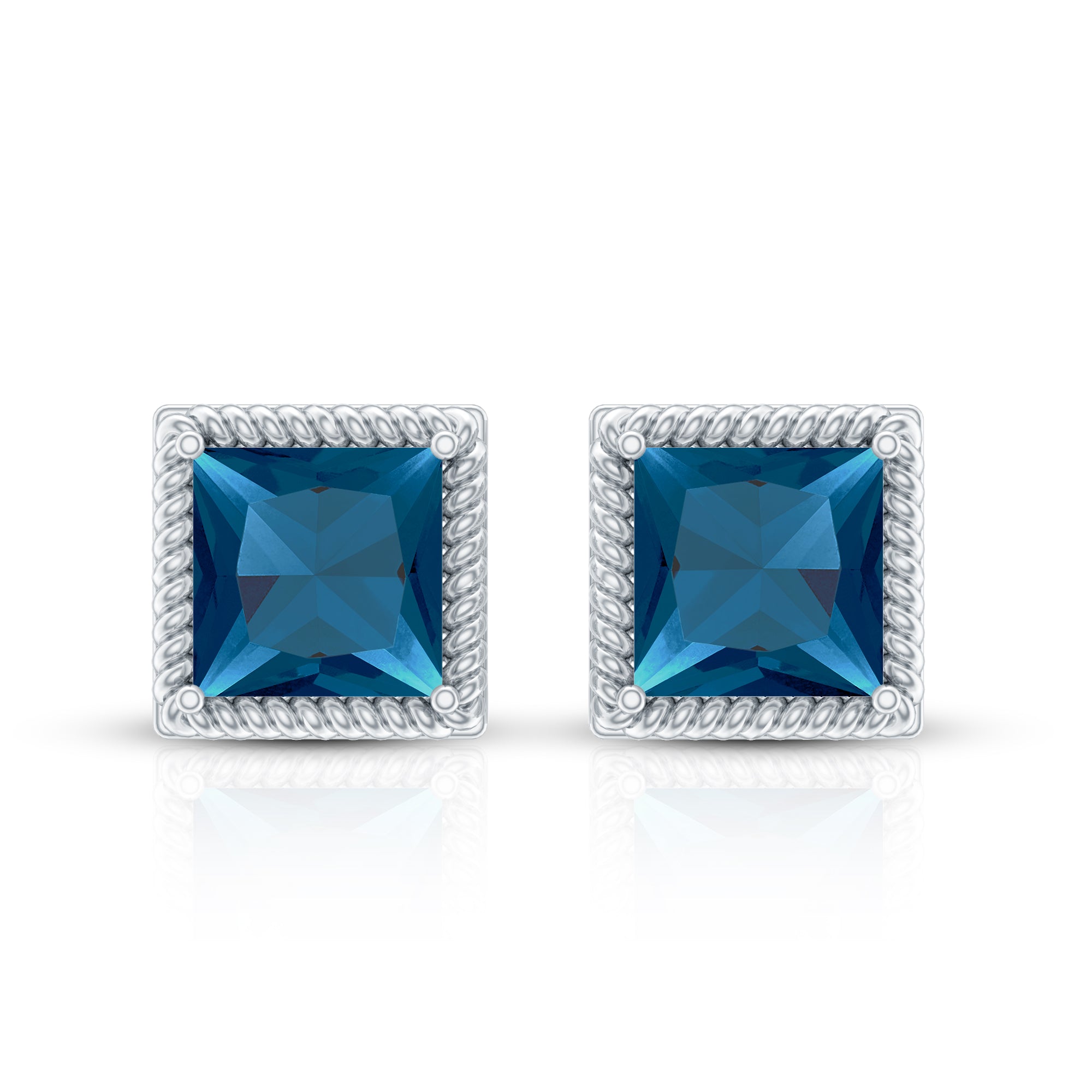 2 Carat Princess Cut London Blue Topaz Stud Earrings AAA - Rosec Jewels