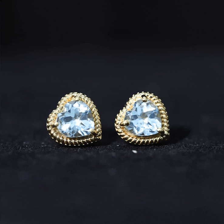 Heart Shape Sky Blue Topaz Solitaire Stud earrings with Twisted Rope Frame Sky Blue Topaz - ( AAA ) - Quality - Rosec Jewels