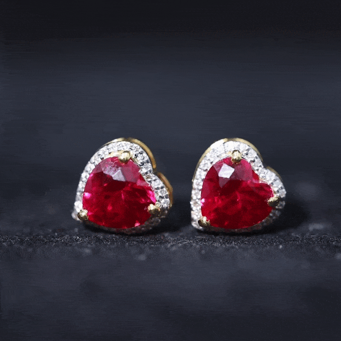 4.25 CT Heart Shape Created Ruby and Moissanite Stud Earrings Lab Created Ruby - ( AAAA ) - Quality - Rosec Jewels