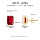 1.5 Carat Emerald Cut Lab Grown Ruby Stud Earrings in Bezel Set AAAA 14K Yellow Gold Plated Silver - Rosec Jewels