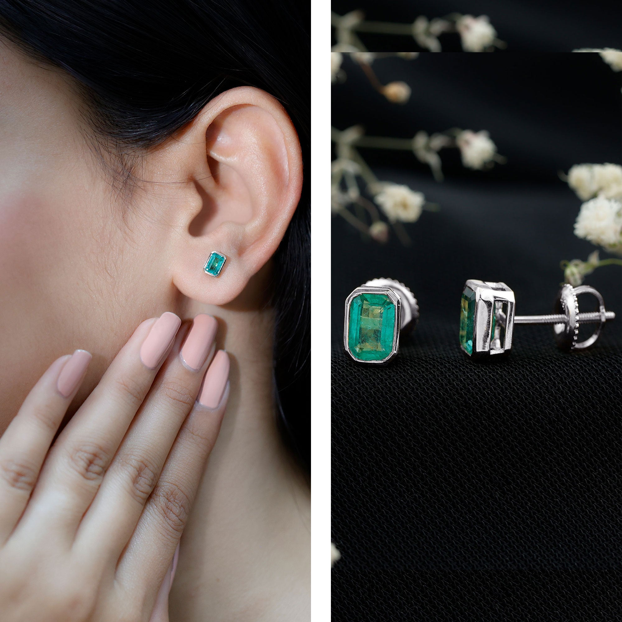Natural Emerald Cut 4X6 MM Emerald Stud Earrings – Rosec Jewels