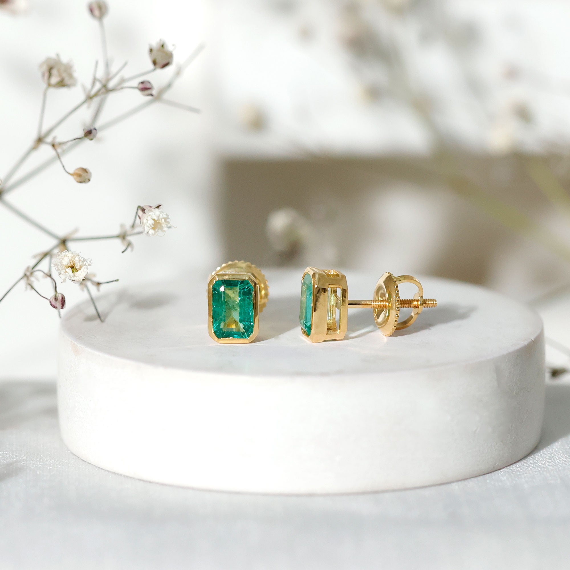 Natural Emerald Cut 4X6 MM Emerald Stud Earrings – Rosec Jewels