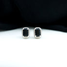 4X6 MM Octagon Cut Black Onyx Solitaire Stud Earring in 4 Prong Setting with Silver Twisted Rope Frame Black Onyx - ( AAA ) - Quality 92.5 Sterling Silver - Rosec Jewels
