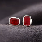 1.5 CT Bezel Set Octagon Cut Created Ruby Solitaire Stud Earrings Lab Created Ruby - ( AAAA ) - Quality - Rosec Jewels