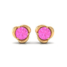 Round Cut Solitaire Pink Sapphire Flower Stud Earrings Pink Sapphire - ( AAA ) - Quality - Rosec Jewels